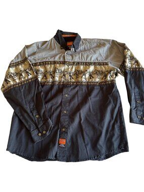 Vintage Rodeo Western Button-Up Shirt Cowboy & Horse Size Medium Damaged